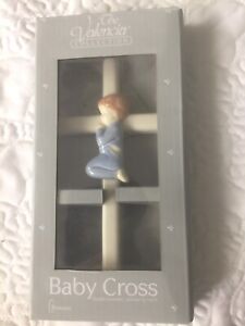 New Baby Gift Boxed PORCELAIN NURSERY CROSS BY Roman Inc Hanging Wall Decor