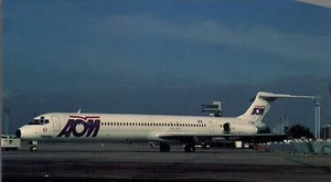AOL FRENCH AIRPLANES POSTCARD Orly Airport, Paris, McDonnell Douglas MD-83 - Picture 1 of 2