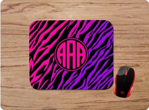 PURPLE & PINK ZEBRA PRINT MONOGRAM INITIALS PERSONALIZED MOUSE PAD HOME OFFICE - Picture 1 of 1