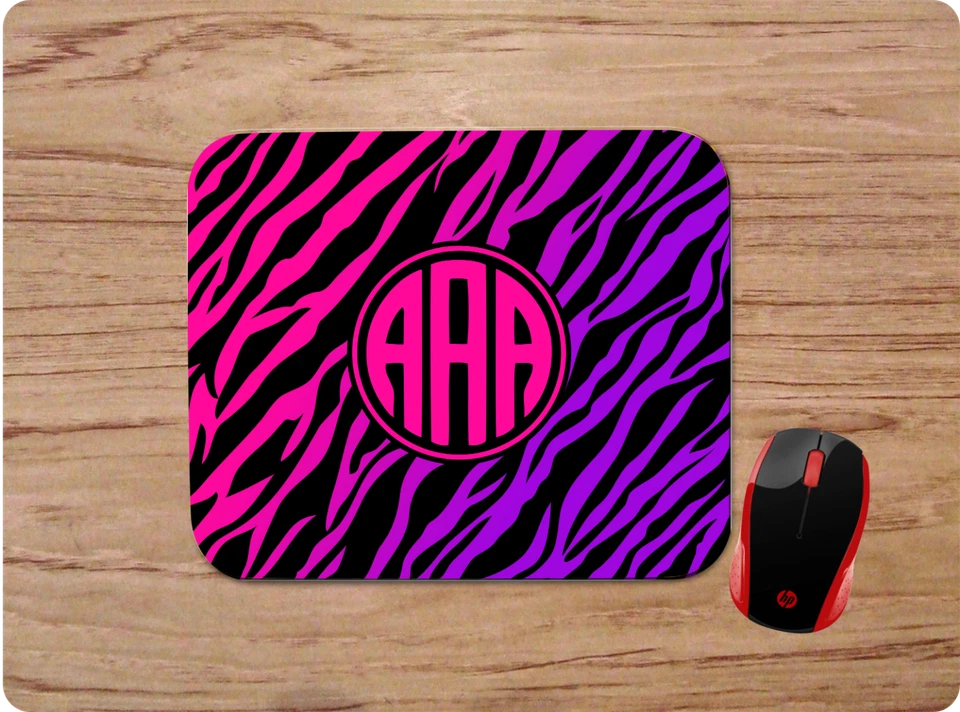 PURPLE & PINK ZEBRA PRINT MONOGRAM INITIALS PERSONALIZED MOUSE PAD HOME OFFICE - Image 1 of 1