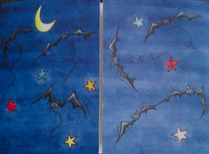 Art Folding Greeting Card Flap Card Halloween Bats Night Moon Star Sophie Turrel - Picture 1 of 2