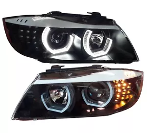 Phares pour BMW E90 E91 LCI 2009-2012 noir avec clignotants LED GAUCHE DROIT - Photo 1/4