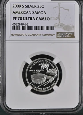 2009 - S Silver Quarter American Samoa  PF 70 Ultra Cameo   Slot 1   Box 32 - Image 1 of 2