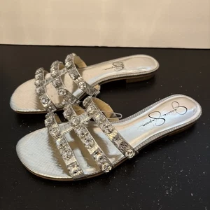 Sandalias Jessica Simpson para mujer plateadas sin cordones talla 9 zapatos gemas NUEVAS - Imagen 1 de 14