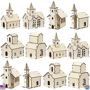 Hiboom 24-teiliges rustikales Weihnachtsdorf-Set aus Holz - Miniatur Kirche & Häuser - Bild 1 von 6