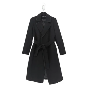 Lauren Ralph Lauren Women 6 Faux Leather Piping Wrap Wool Blend Coat Black 25077 - Picture 1 of 11