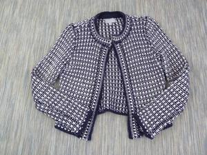 Pure Collection Womens Navy White Cropped Knit Jacket UK 8 EU 34 Tweed Style Met - Picture 1 of 12