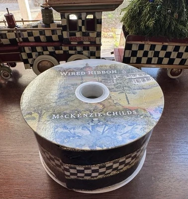 New Mackenzie Childs Tuxedo 3” Wired Ribbon Black Courtly Check 10 Yards - Image 1 of 4