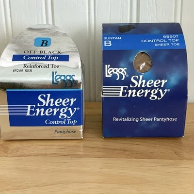 2- Leggings Sheer Energy Talla B Tan & Negro Control Top Pantimedias 1996 2007 Foto 1 de 4