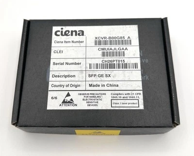 Ciena XCVR-B00G85 A 1 GIG, MM SFP OPTIC, LC CONNECTOR OPT-ISC 850nm transceivers - Image 1 of 4