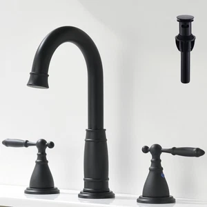 Black Widespread Bathroom Faucet 3 Holes - 8In Two Handles faucets for Bathro... - Picture 1 of 9