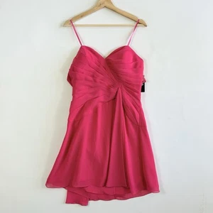 Faviana Hot Pink Strapless Sweetheart Chiffon Short Cocktail Dress Womens 16 NEW - Picture 1 of 10