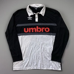Umbro Men's Black Red White Rugby Polo Spell Out Long Sleeve Shirt Size L - Picture 1 of 9