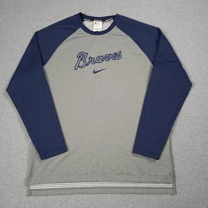 Atlanta Braves Shirt Men Large Nike Baseball MLB Center Swoosh Raglan Stretch - Picture 1 of 12