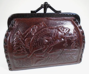 Vintage Leder Geldbörse Tasche Kleingeld klein 2 Taschen Tiere - Bild 1 von 11
