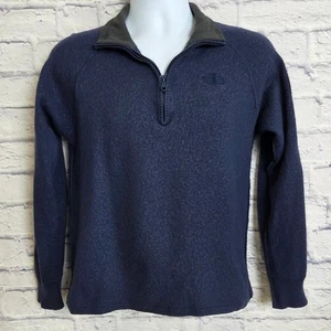 The North Face Quarter Zip Sweater Mens Small Navy Blue Wool Blend - Picture 1 of 11
