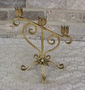 Vintage Candle Holder 3 Candle Cups Scrolls 9 3/4" Tall Gothic Rustic Iron - Picture 1 of 11