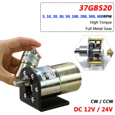 37mm Mini DC 12V/24V Gearmotor 10W Gearbox Motors Metal Gear 5 to 600RPM 37GB520 - Image 1 of 4