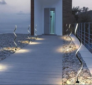 Smart LED Floor Garden 365 Solar Bollard Lamp Twisted Shape Pack Of 2 Lights - Picture 1 of 12