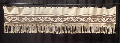 Antica Tenda Mantovana  Ricamata A Mano  230x50cm Lino Filet E Macramè - Immagine 1 di 3
