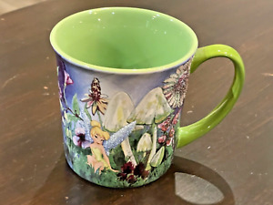 Disney Parks Tinkerbell Fairy Garden Coffee Mug Tea Cup Embossed Green Floral 42