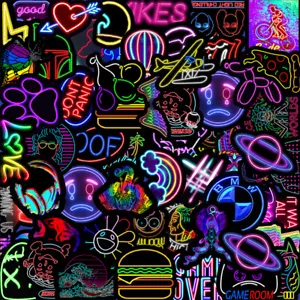 50 Neon Lights 2 Cool Glossy Waterproof Sticker Pack Laptop Phone Car Skate - Picture 1 of 6