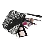 Geometry Of White Portable Cosmetic Bag Large Travel PU Leather Makeup Pouch