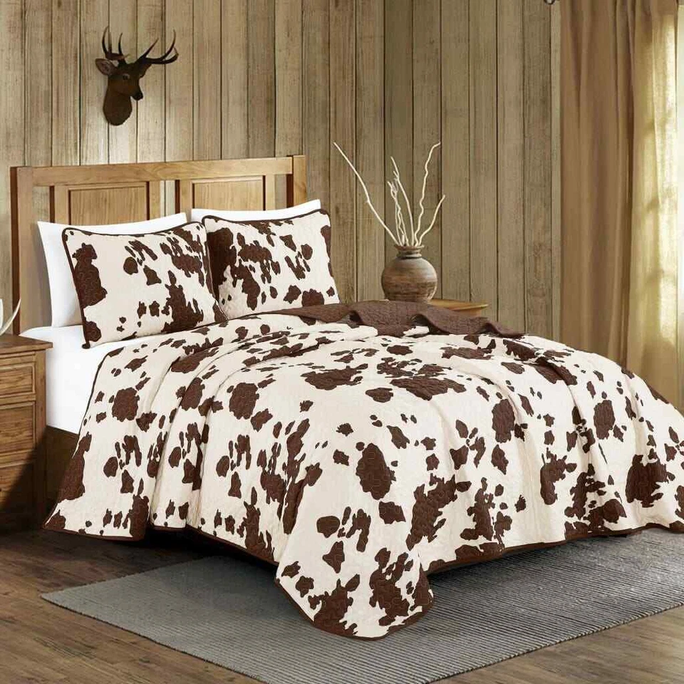 Rustic Cowhide Brown Bedspread Quilt - 3 Piece Set - Image 1 of 4
