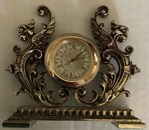 Benton & Company Pewter Desk Clock Miniature Vintage  1995 Bird Design Cover