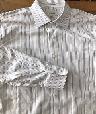 Camisa de vestir John W Nordstrom amarilla a rayas con cuello extendido para hombre 16 1/2 35  Foto 1 de 4