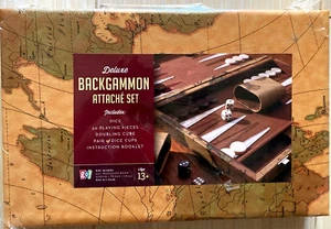 GO! GAMES 15 inch Leatherette Backgammon Set with Old World Map Design NEW 13+ - Picture 1 of 2