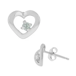 .925 Sterling Silver White Crystals CZ Love Heart Small Womens Stud Earrings - Picture 1 of 2