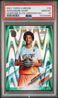 2021 TOPPS CHROME OVERTIME ELITE 33 ALEXANDRE SARR RC /75 GREEN RAY WAVE PSA 10 - Image 1 of 2