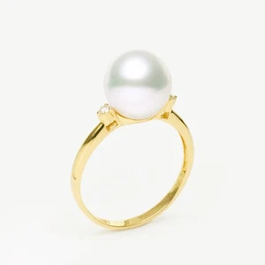 9.4mm White Australian South Sea Pearl Ring 18k Solid Yellow Gold,6.25# - Picture 1 of 7