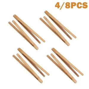 Portable Bamboo Wooden Foods Toast Tongs for Toaster Sugar Ice Tea Tong 4/8Pcs - Picture 1 of 14