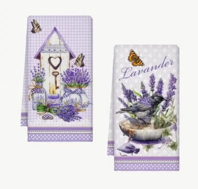 Juego de toallas para platos de cocina de té de cabaña ultra absorbentes florales lavanda Bird House Foto 1 de 4