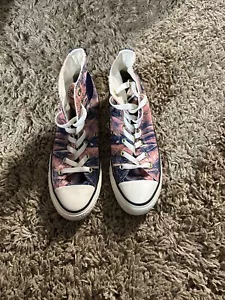 Converse Chuck Taylor All Star Women 8 Feather Print Pink Purple Gold High Top - Picture 1 of 6