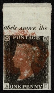 1840 1d schwarze Platte 5 AE VOLLBOGENRAND mit Inschrift fein gebraucht RAR - Bild 1 von 1