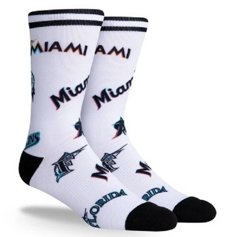 NEW! Miami Marlins Mix Up Logo Crew Socks Mens Large Fits Size 6-12 MLB Cover