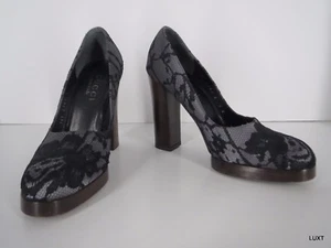 Gucci Heels Pumps Spitze Stoff Gr. 6 B 36 schwarz grau Blumen Plateau Block Italy - Bild 1 von 11