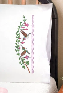 Stamped Embroidery ~ Design Works Hummingbirds PILLOWCASE PAIR #T232233 - Picture 1 of 6