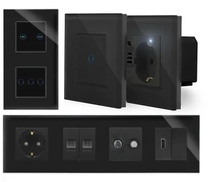 Touch Lichtschalter Steckdose Wechselschalter Taster Glas Schwarz Luxus-Time - Bild 1 von 117