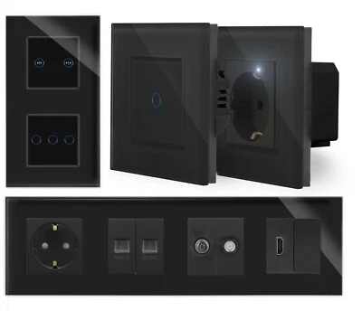 Touch Lichtschalter Steckdose Wechselschalter Taster Glas Schwarz Luxus-Time - Bild 1 von 4