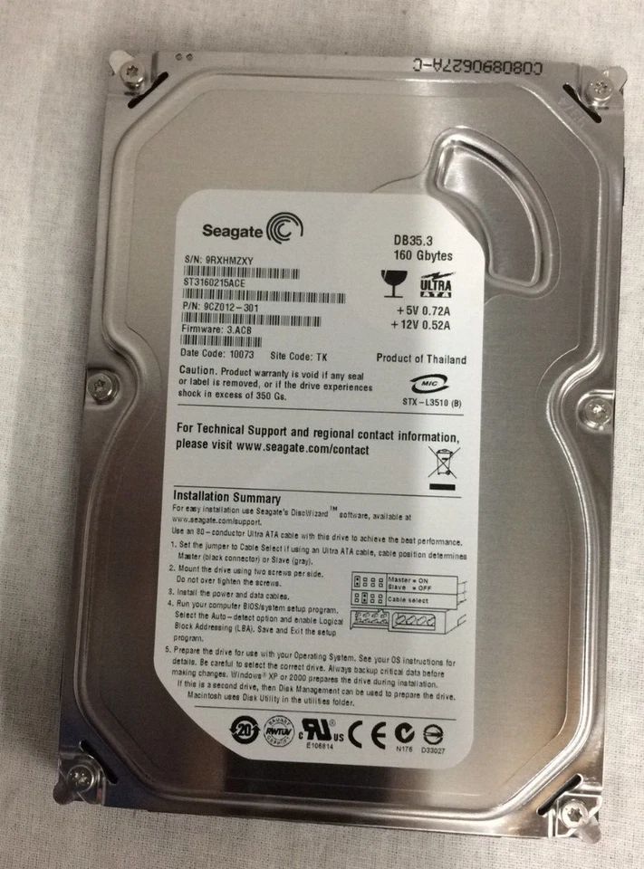 Seagate HDD 160 GB IDE PC 7200 rpm 2MB Cache 3,5 Zoll - Bild 1 von 2