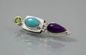 Gem Sugilite. Peridot. Sleeping Beauty Turquoise. Pendant. Argentium Silver.  - Picture 1 of 2