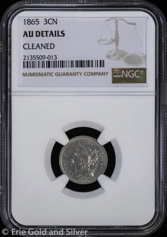 1865 3CN 3-Cent Nickel NGC AU Details Cover