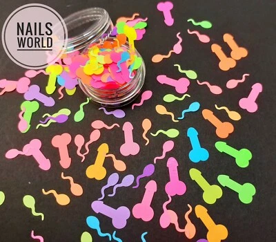 Nail Art Glitter Sperm Penis NEON Dicks Sequins Decoration DIY UK STOCK - Image 1 of 3