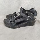 Teva Shoes Womens 9 Black Leather Wende Hook And Loop Strappy Open Toe Sandals
