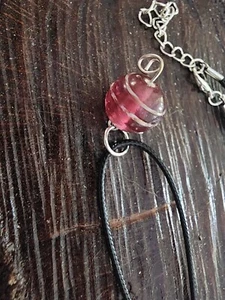 Handmade Round Purple/pink Glass bead with white swirl accent Necklace - Picture 1 of 4