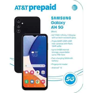 RETE BLOCCATA AT&T Samsung Galaxy A14 PREPAGATO 6,6" FHD Display 5G 64GB - Foto 1 di 2